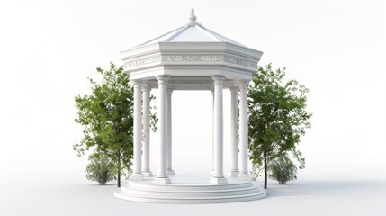 white elegant gazebo with open entranceway and pillars isolated on white garden structure 3d rendering - obrazy, fototapety, plakaty