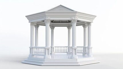 white elegant gazebo with open entranceway and pillars isolated on white garden structure 3d rendering