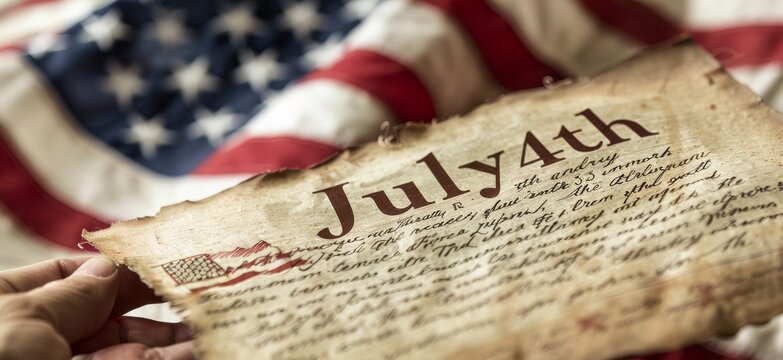 A hand holding a piece of paper with the word July 4th written on it