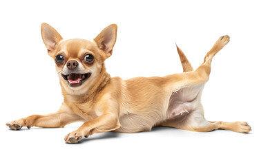 Happy playful chihuahua playing on isolated background