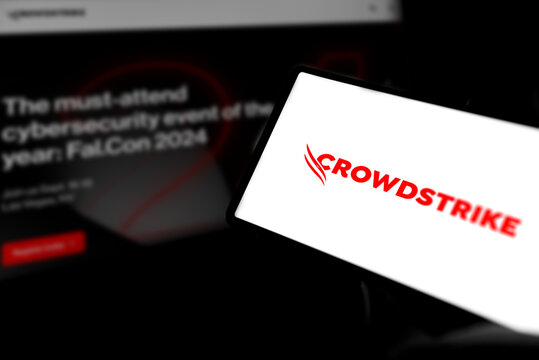 Dhaka, Bangladesh- 16 Apr 2024: CrowdStrike logo is displayed on smartphone.