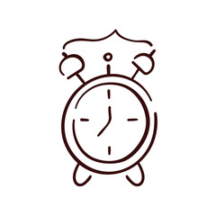 Alarm icon in doodle art style. Clock line art logo. Vector illustration isolated on a white background.