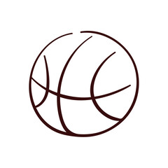 Basketball icon in line art style. Doodle sport ball design. Vector illustration isolated on a white background.