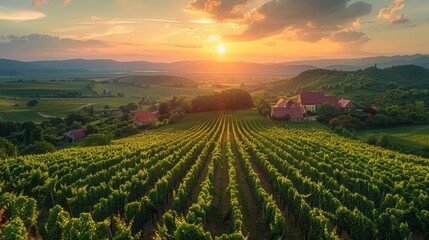 Aerial Panoramic View of Tokaj Wine Region Landscape in Hungary Generative AI