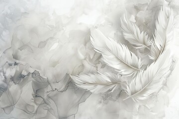 Serene Beauty: Soft White Feathers on a Marbled Background