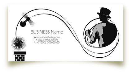 Chimney sweep with chimney cleaning tool business card concept