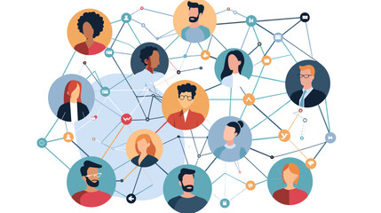 Connected Diverse Business People Collaborating in Network Teamwork Cooperation Concept Vector Illustration