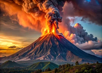 Fotobehang Epic Volcano erruption landscape © Glebstock