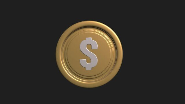 3d dollar coin rotating animation on alpha channel transparent background full rotation