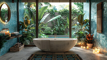 bath with a view of the tropical garden