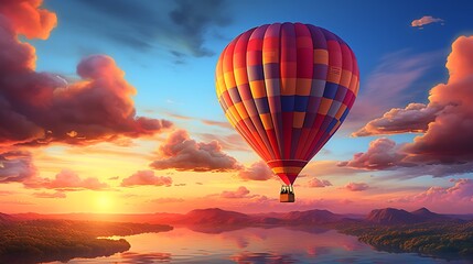 Obraz premium Hot air balloon over the lake at sunset