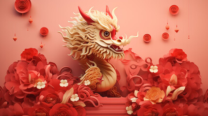 Obraz na płótnie Canvas Background with Chinese dragon. Traditional China symbol. Asian mythological color animal. 
