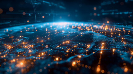 Obraz premium Global network connection on earth. Artificial intelligence and digital technology connection, internet, big data analytics and business concepts, e-commerce, social networking.