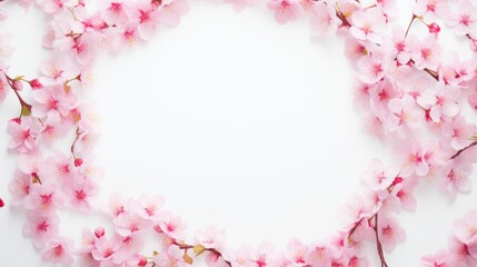 Pink Flowers Arranged in Circle on White Background