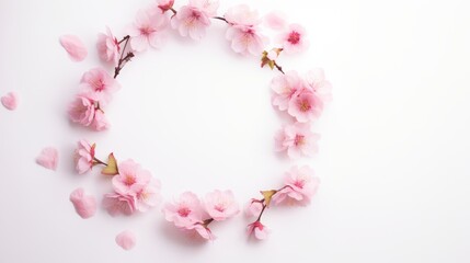 Circular Formation of Pink Flowers on White Background