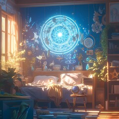 Sublime Astrology-Themed Bedroom with Blue Hues and Enchanted Decor