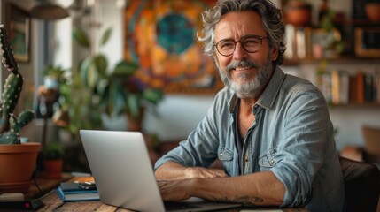 Senior Professional Working Remotely in Cozy Home Setup Generative AI