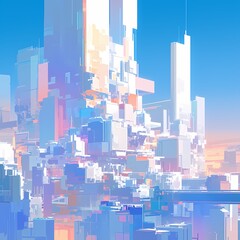 Bustling Cyberpunk Skyline: Morning Bliss in a Futuristic Metropolis - obrazy, fototapety, plakaty