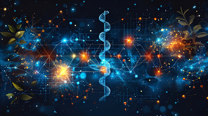 Medical Science Blue Banner,
Nanotechnology, Molecule and atom model image. Mixed media
 - obrazy, fototapety, plakaty