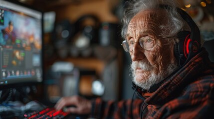 Fototapeta na wymiar Elderly Engaging in Digital Entertainment Generative AI