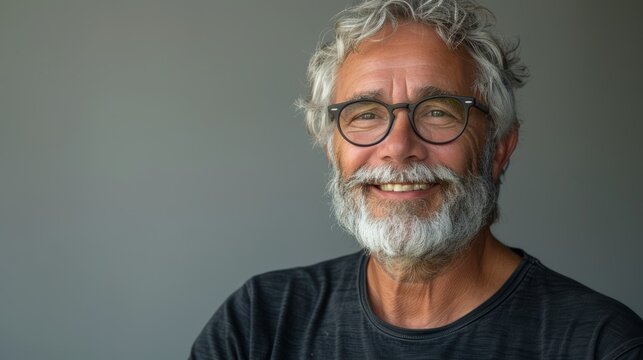 Cheerful Mature Gentleman with Stylish Gray Beard and Glasses Generative AI