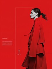 Woman in Red Coat in Front of Red Wall