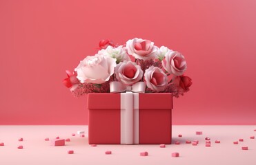 Red Box With White and Pink Flowers