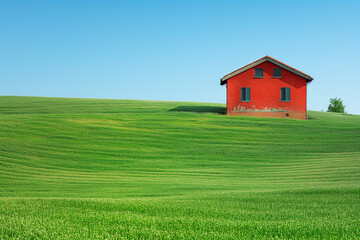 Rotes Haus auf grünem Hügel, Italien