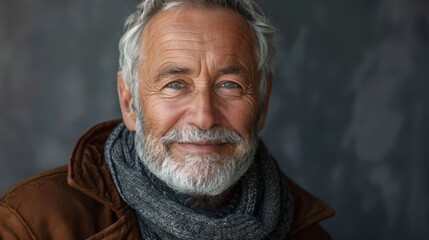 Joyful Senior Gentleman with Gray Beard and Hair Smiling Generative AI