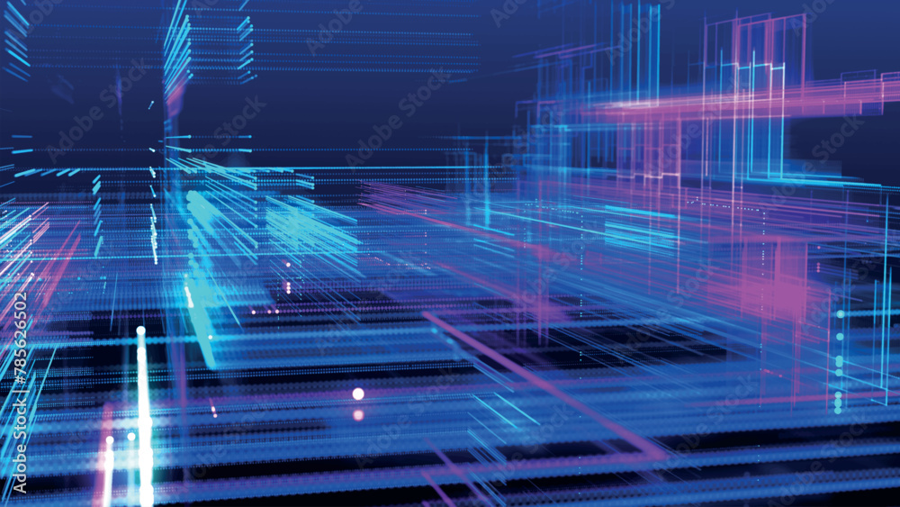 Poster abstract techno background. three-dimensional composition of intersecting multi-colored grids. infor