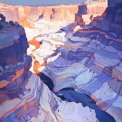 Experience the Power of Sunrise in Vivid Detail - A Spectacular Illustration of a Steep Cliff Canyon
