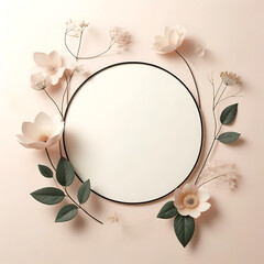 Serene Bloom Frame A tranquil, earth-toned floral wreath encircles a void, ideal for serene branding