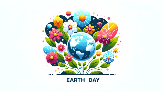 Earth Day Celebration: Blooming Awareness Flowers Flat Vector Illustration on White Background
