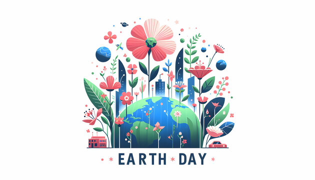 Earth Day Blooming Awareness Flowers Vector Illustration on White Background