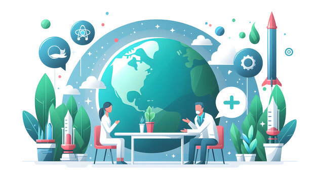 Engaging Conservation Conversations: Earth Day Vector Illustration Promoting Planet Protection and Meaningful Dialogue on White Background