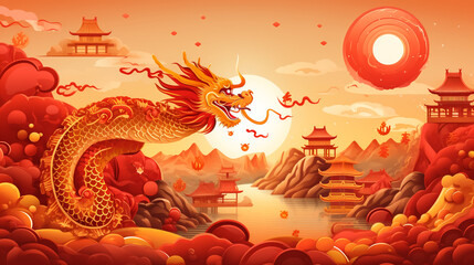 Background with Chinese dragon. Traditional China symbol. Asian mythological color animal.
