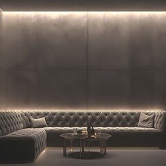 Elegant Lounge Area with Quartz Backsplash and Stylish Couch