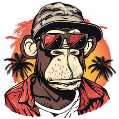 cool monkey on vacation illustration