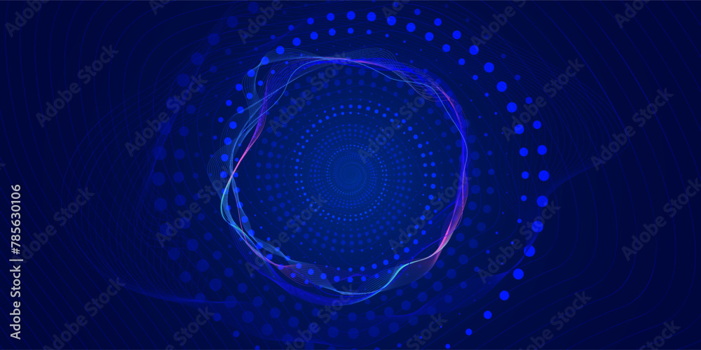 Aufkleber abstract blue background with a series of dots from small to large twisted in a spiral, wave of dots