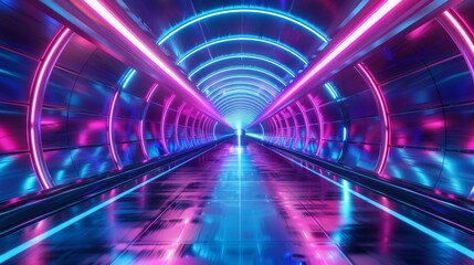 Retro Neon Hyper Warp Tunnel Flight Abstract Illustration Generative AI