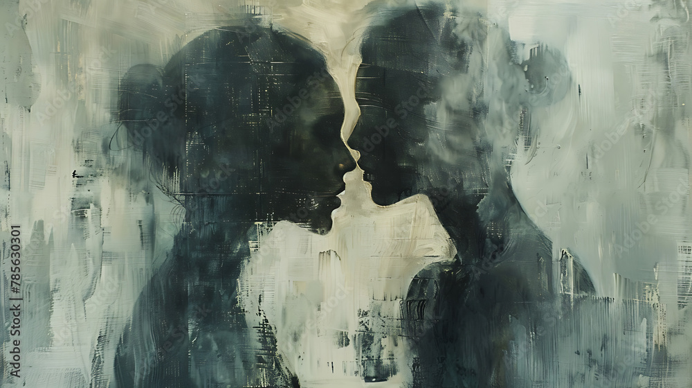 Wall mural silhouette of two women kissing