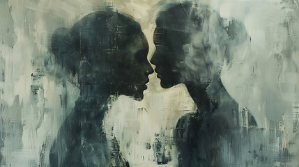 silhouette of two women kissing - obrazy, fototapety, plakaty