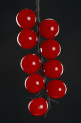 Ripe red cherry tomatoes on a black background