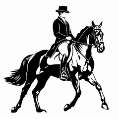 vector silhouette of a rider on a horse on a white background .Generative AI