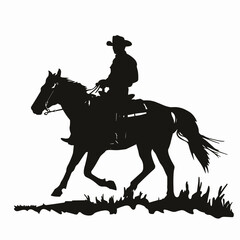 vector silhouette of a rider on a horse on a white background .Generative AI