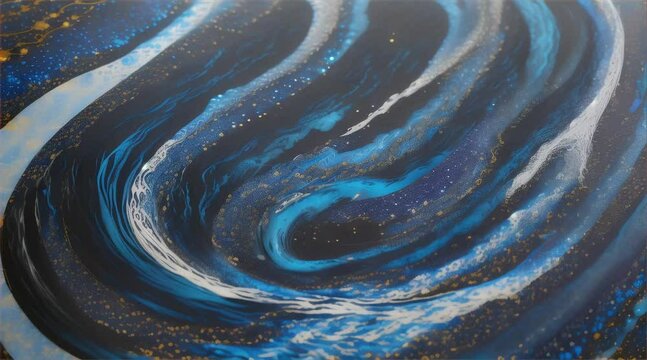 black and blue inks merging into a cosmic, galaxy-like pattern