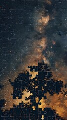 Celestial Puzzle - Spilled Starry Night Fragments Against Cosmic Backdrop