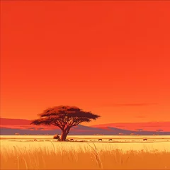 Rolgordijnen Vibrant African Savanna at Sunrise - Wildlife and Nature © RobertGabriel