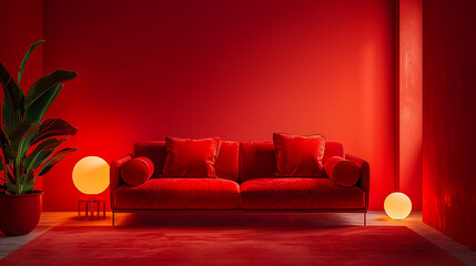 red sofa in the room