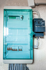 Large electrical distribution panel on the wall.